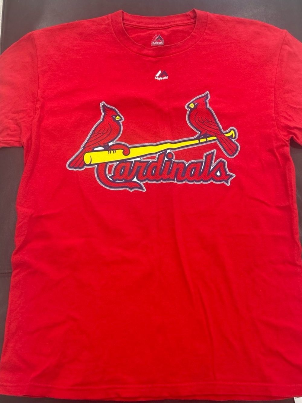 Majestic Red Cardinals Graphic Tee with Yellow Bat